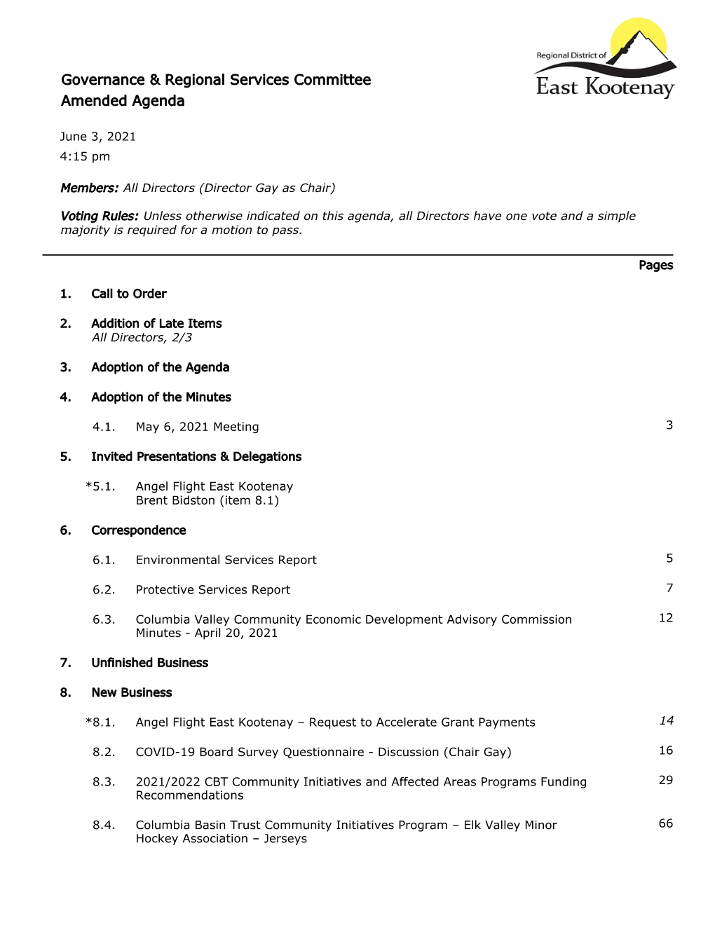 Governance & Regional Services Committee Agenda