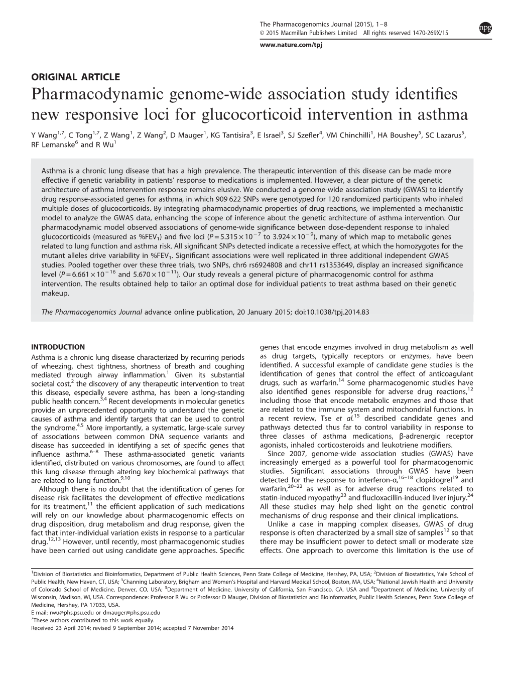 Pharmacodynamic Genome-Wide Association Study Identifies New Responsive Loci for Glucocorticoid Intervention in Asthma