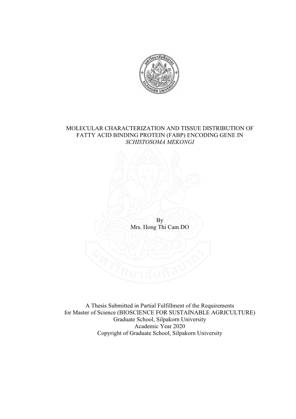 Fabp) Encoding Gene in Schistosoma Mekongi