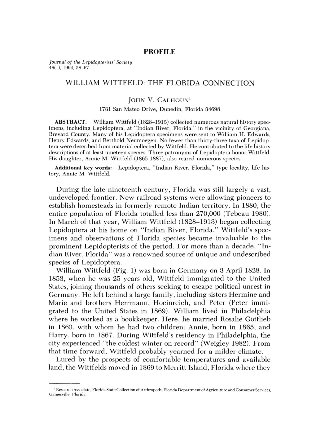 PROFILE WILLIAM WITTFELD: the FLORIDA CONNECTION During