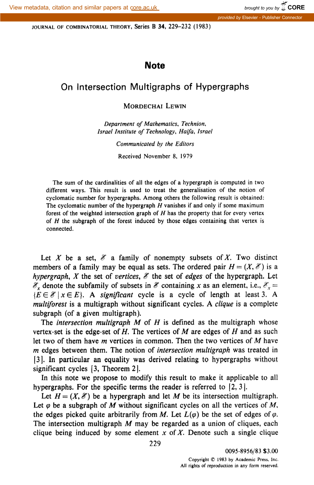 Note on Intersection Multigraphs of Hypergraphs