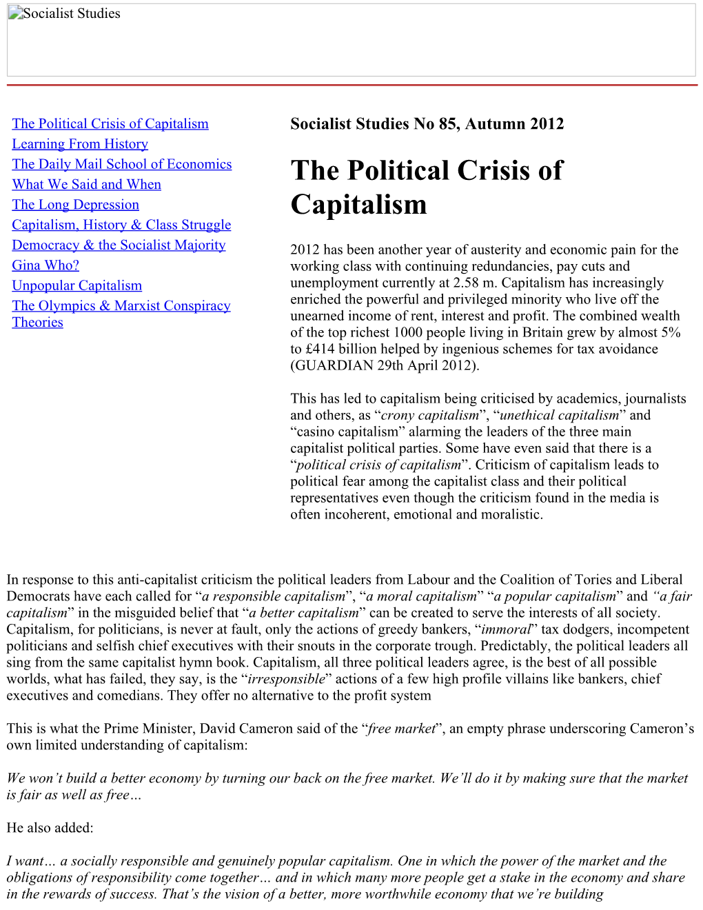 The Political Crisis of Capitalism