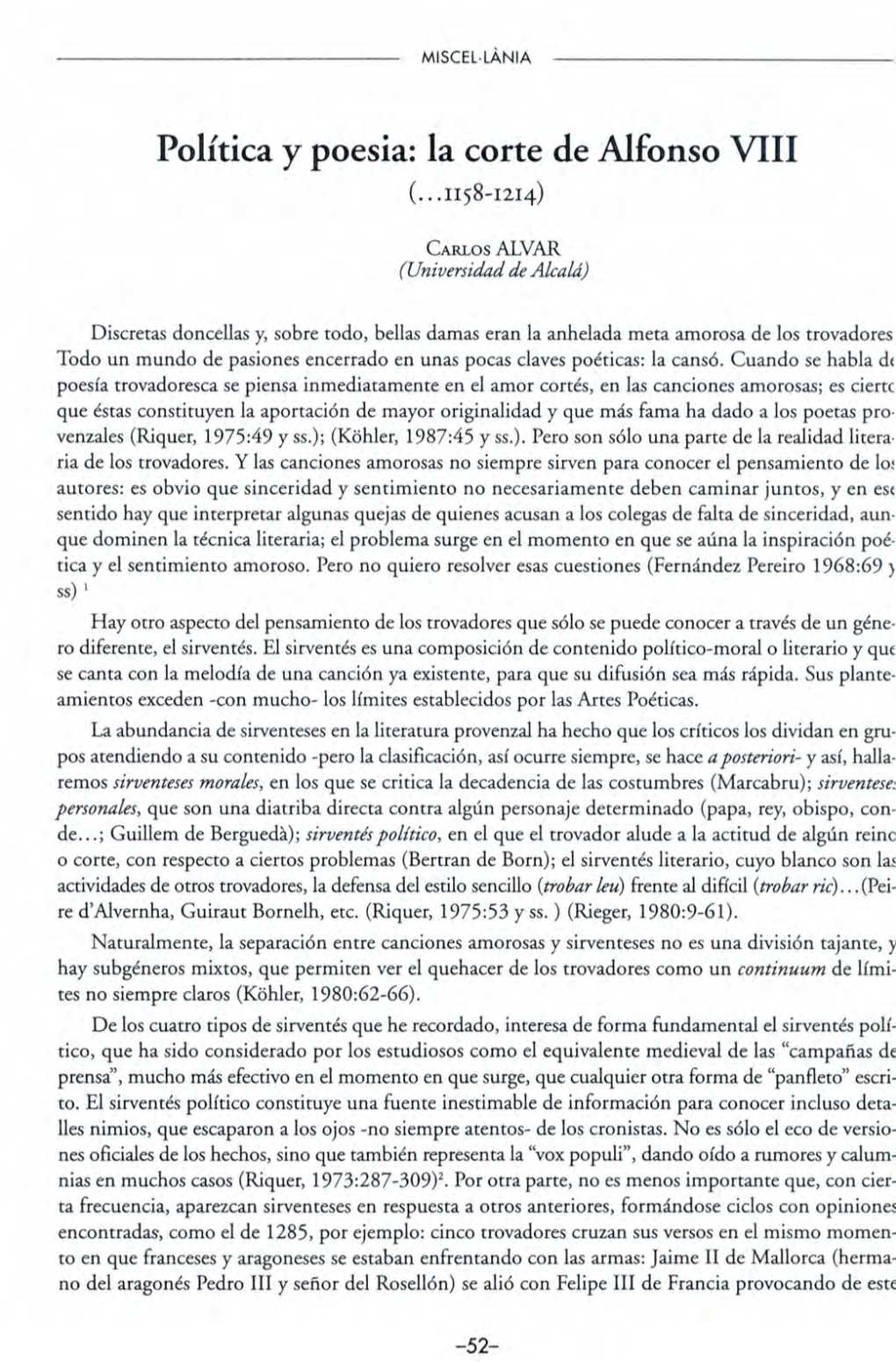 Política Y Poesia: La Corte De Alfonso VIII