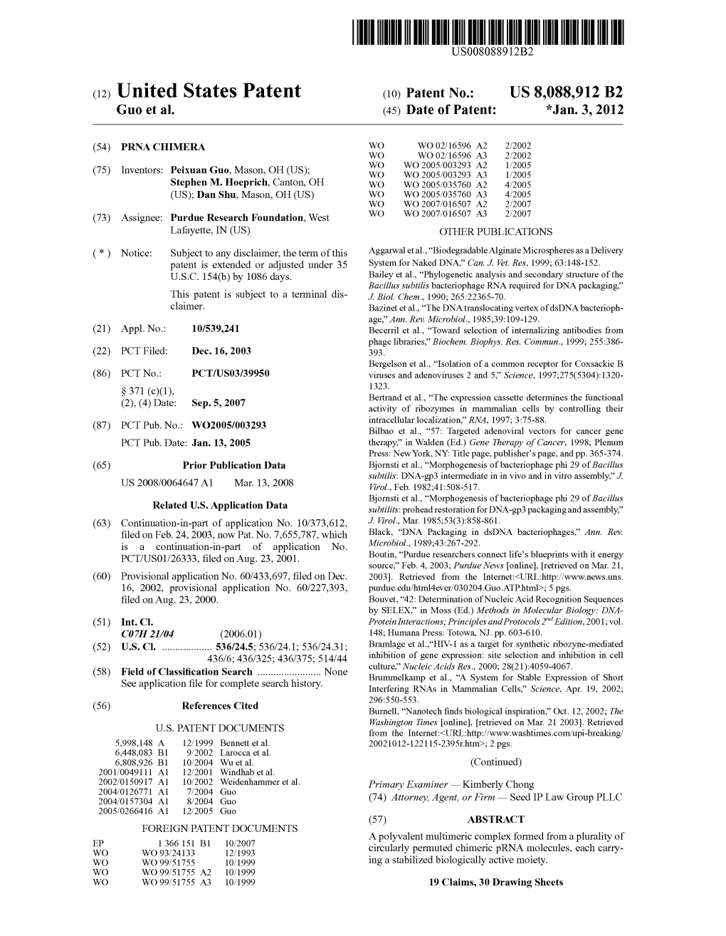 (12) United States Patent (10) Patent No.: US 8,088,912 B2 Guo Et Al