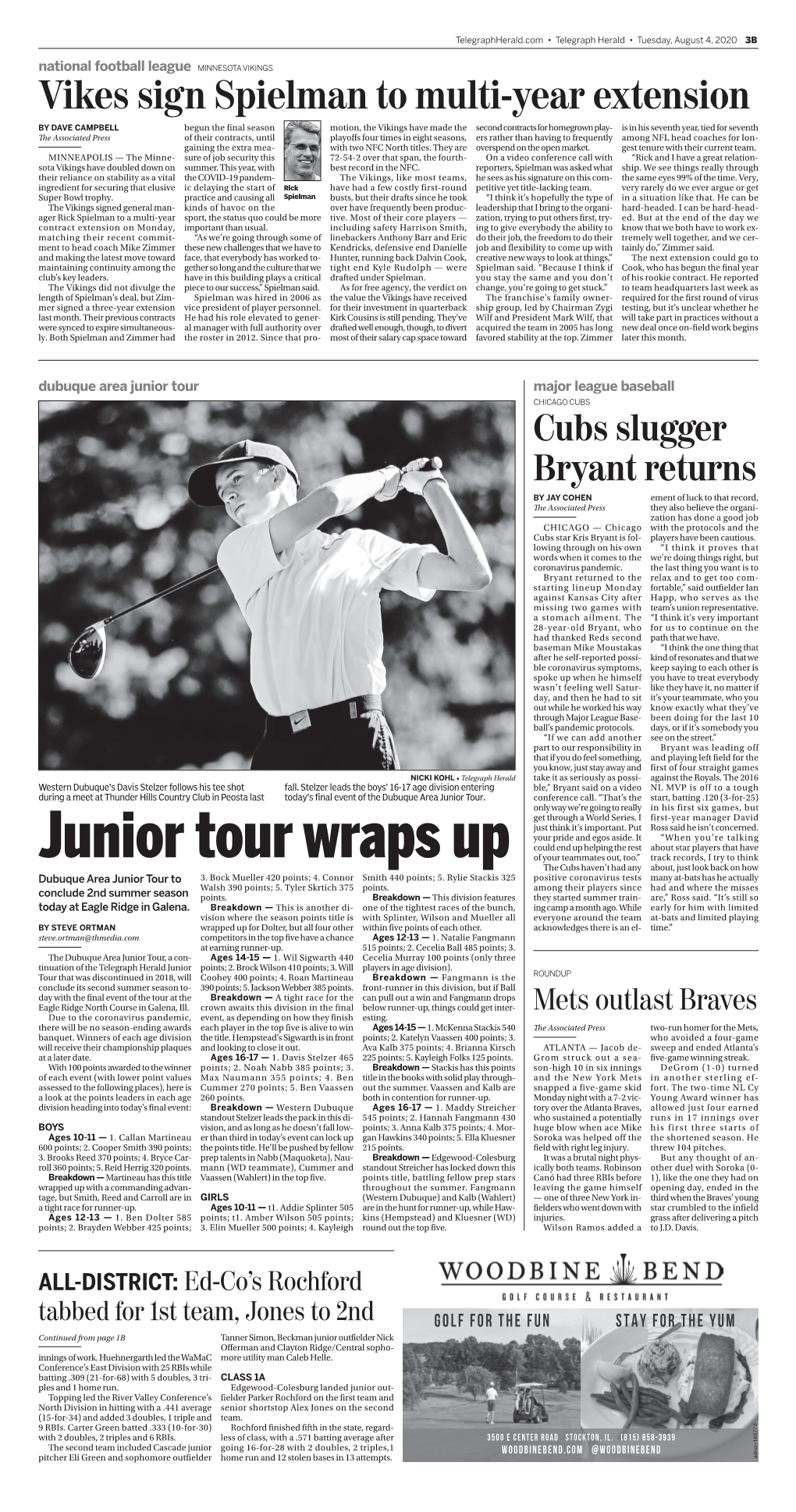 Junior Tour Wraps up the Cubs Haven’T Had Any About, Just Look Back on How Dubuque Area Junior Tour to 3