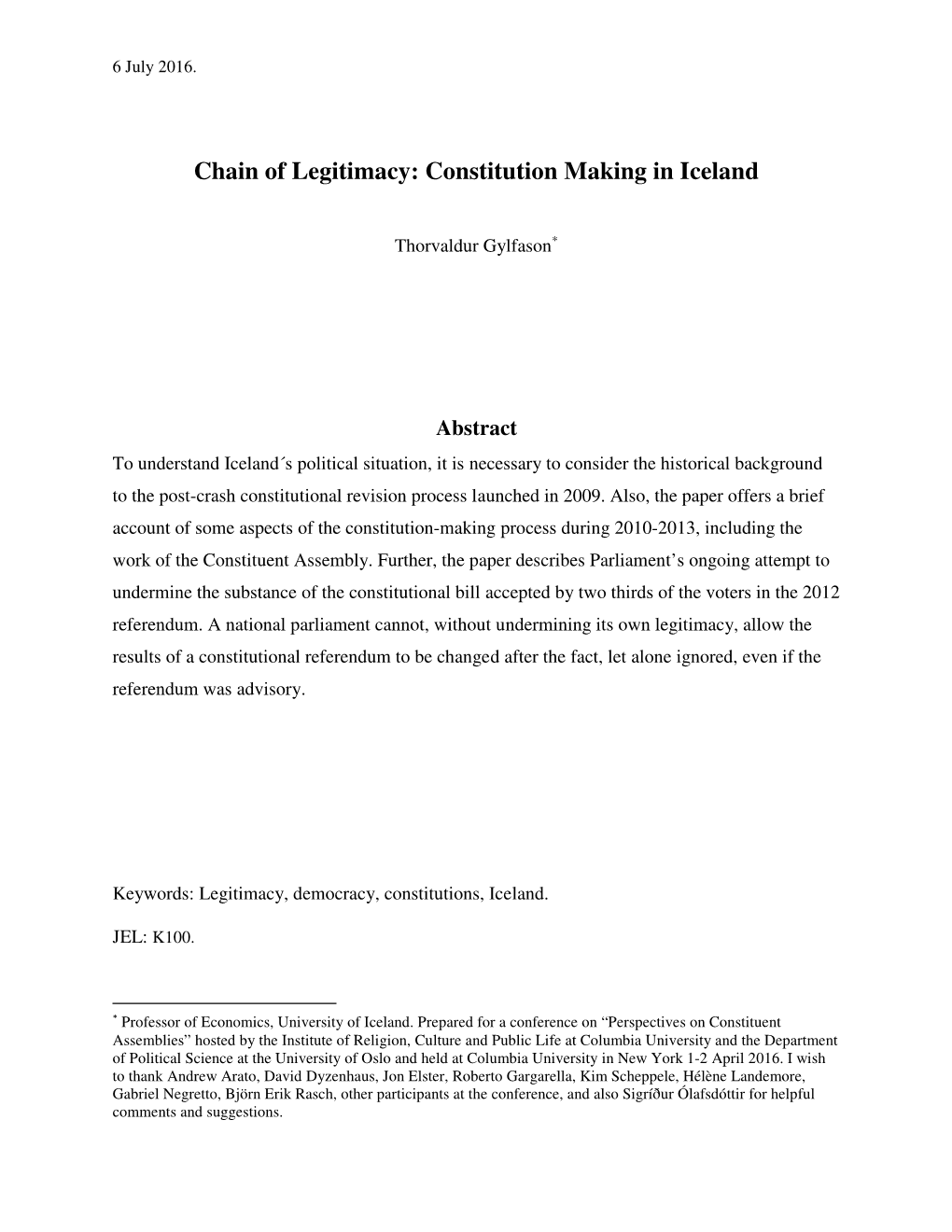 Chain of Legitimacy: Constitution Making in Iceland