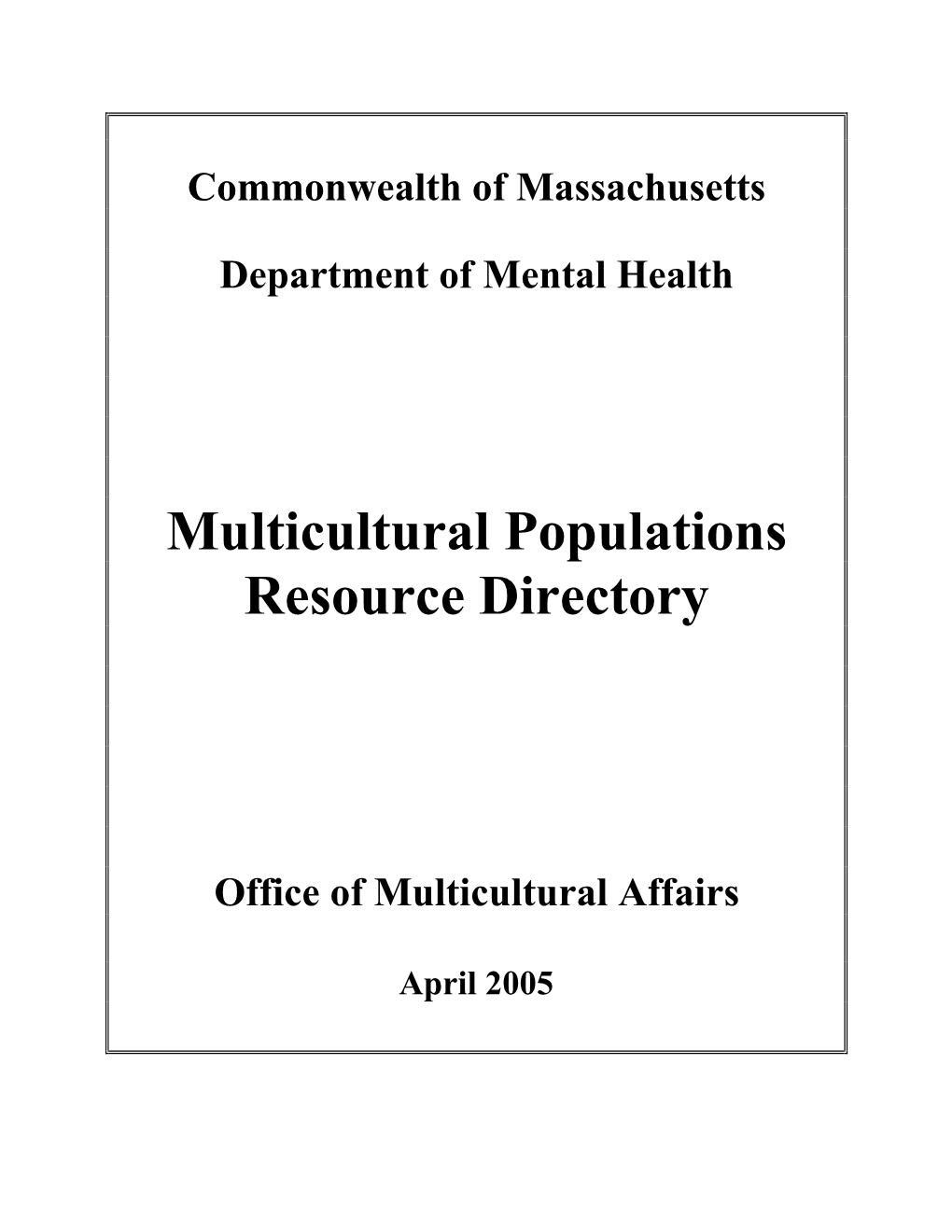 Multicultural Populations Resource Directory