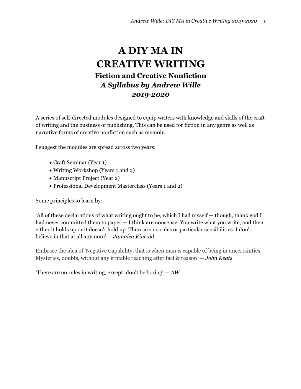 DIY MA in Creative Writing for 2019-2020