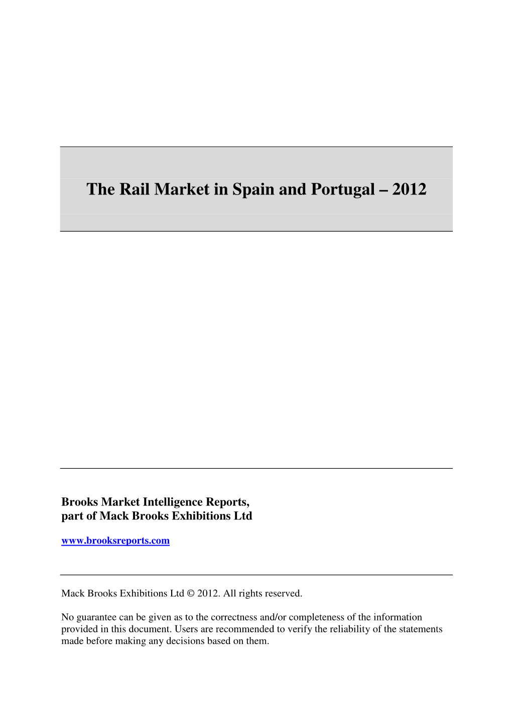 The Rail Market in Spain and Portugal – 2012