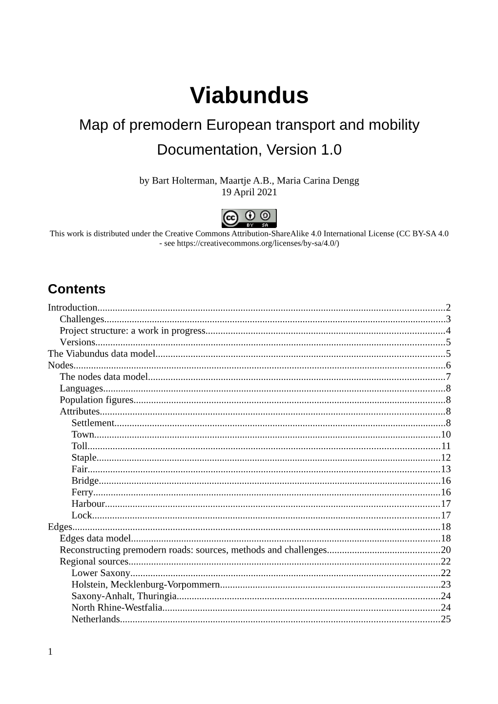 Viabundus Map of Premodern European Transport and Mobility Documentation, Version 1.0