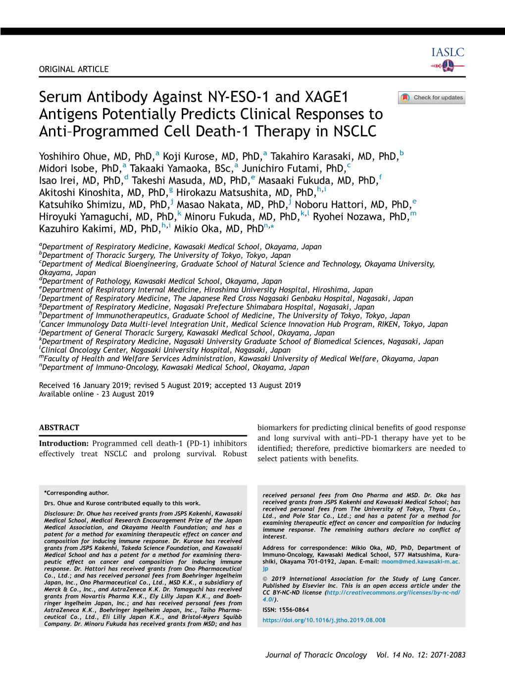 Serum Antibody Against NY-ESO-1 and XAGE1 Antigens Potentially Predicts Clinical Responses to Anti-Programmed Cell Death-1 Thera