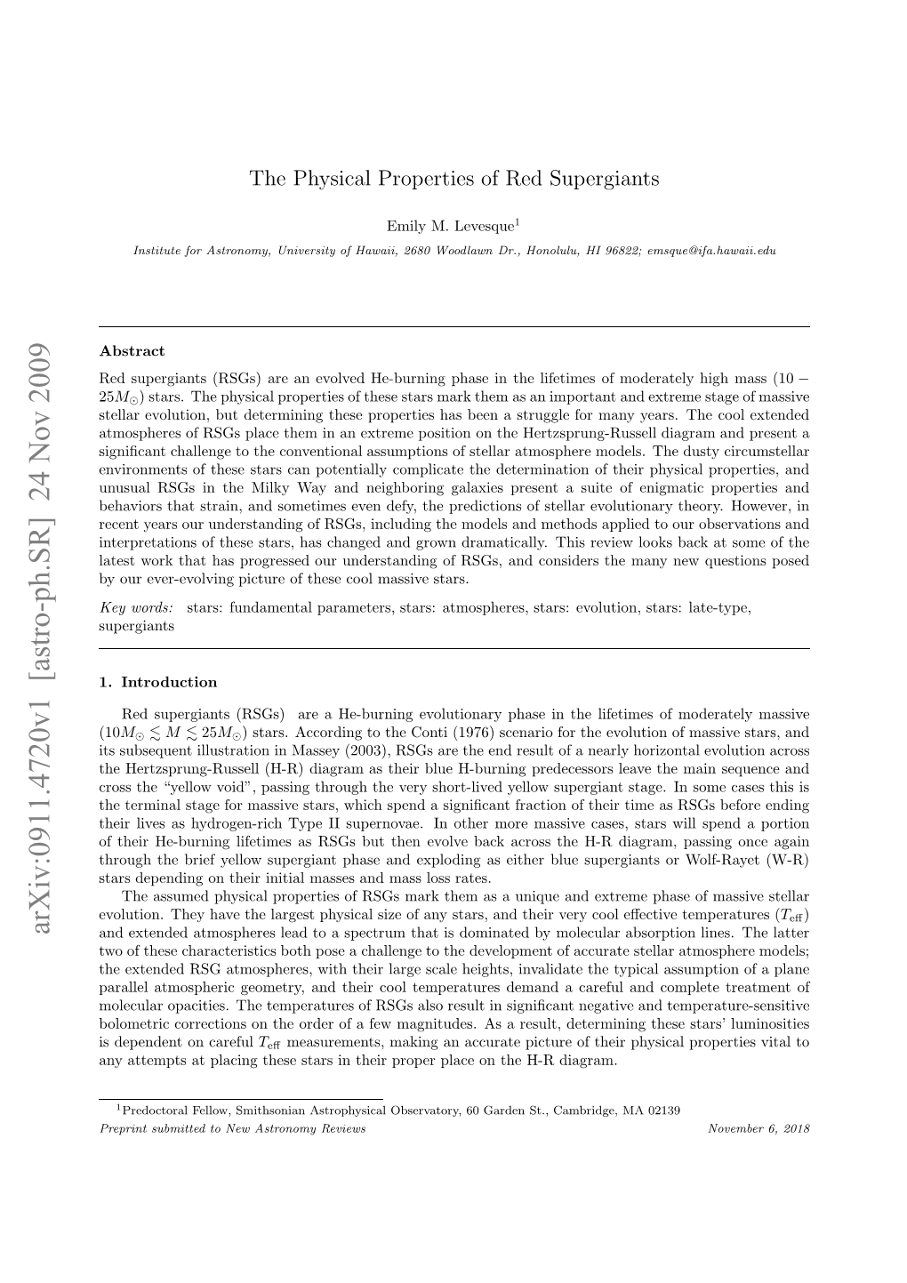 The Physical Properties of Red Supergiants