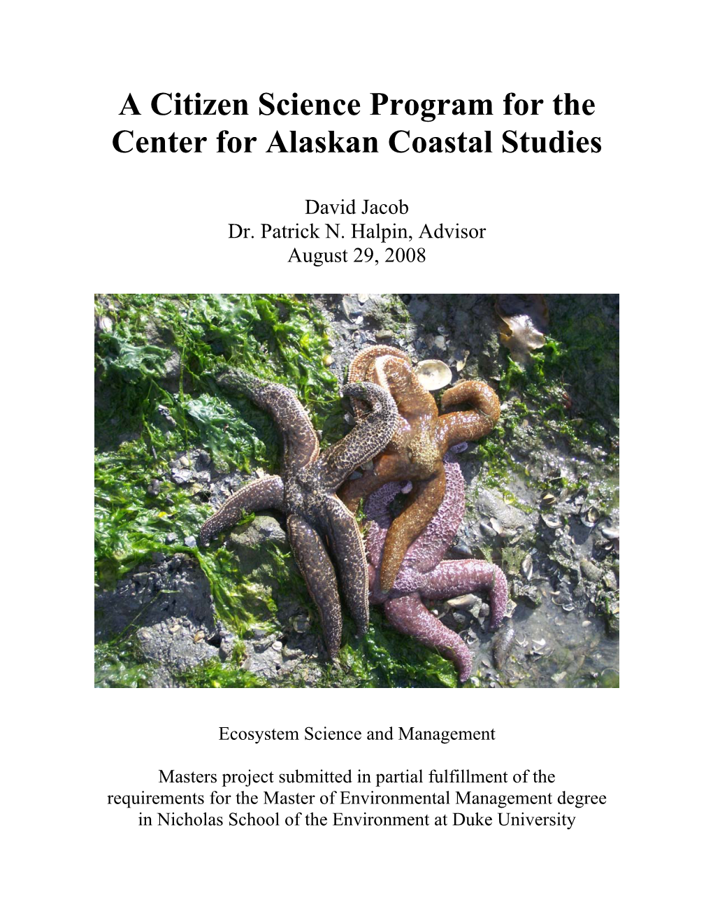 A Citizen Science Program for the Center for Alaskan Coastal Studies