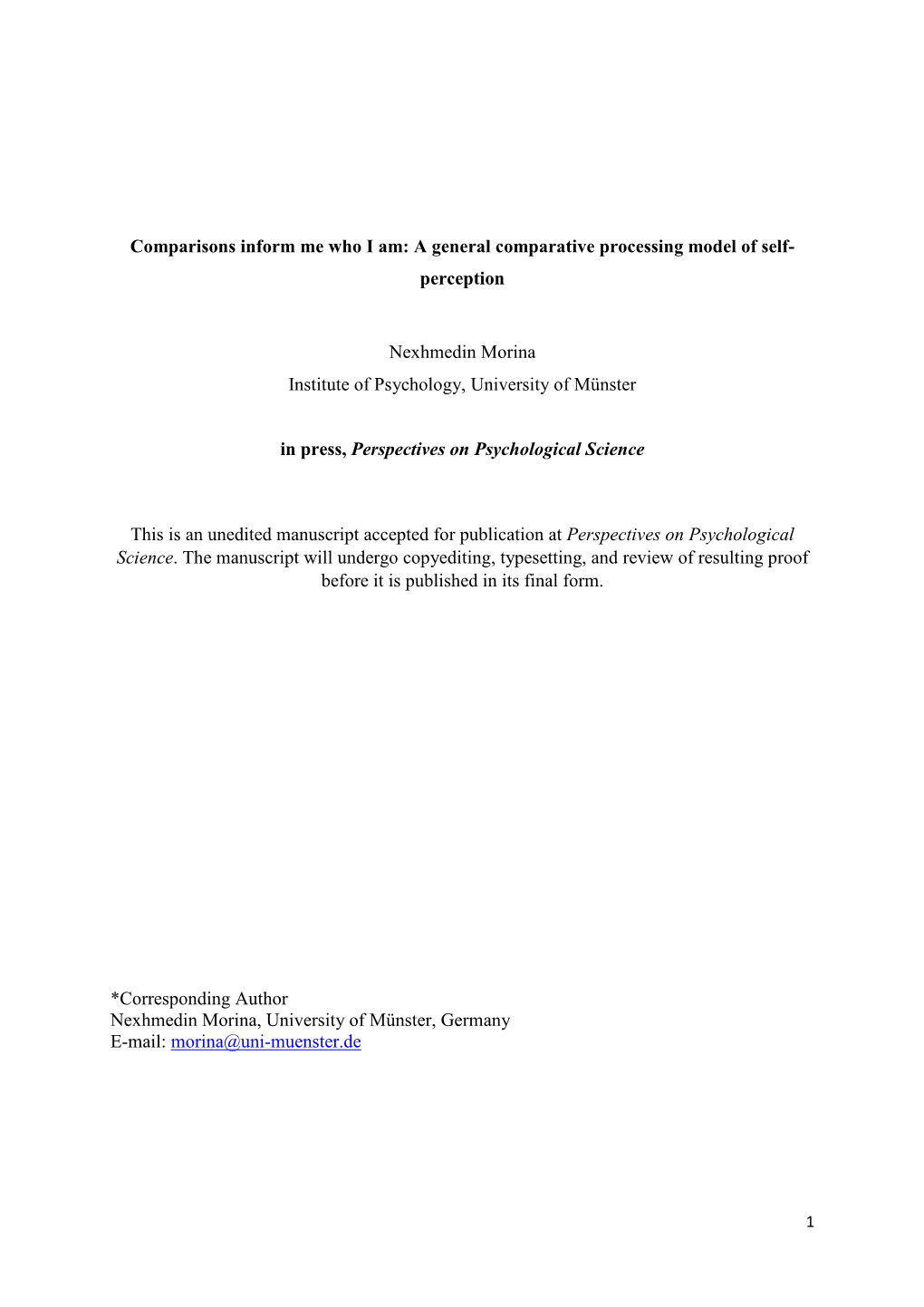 A General Comparative Processing Model of Self- Perception