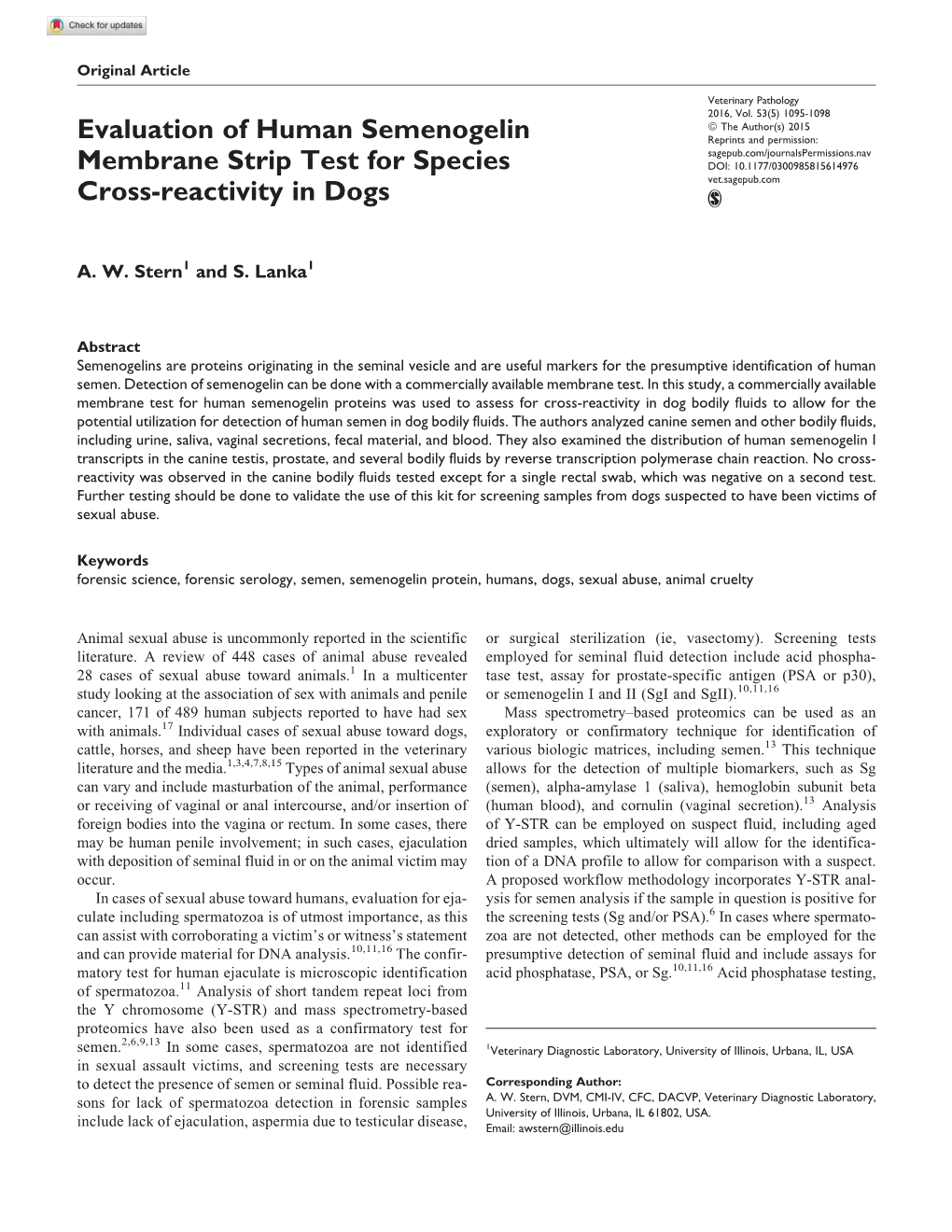 Evaluation of Human Semenogelin Membrane Strip Test for Species