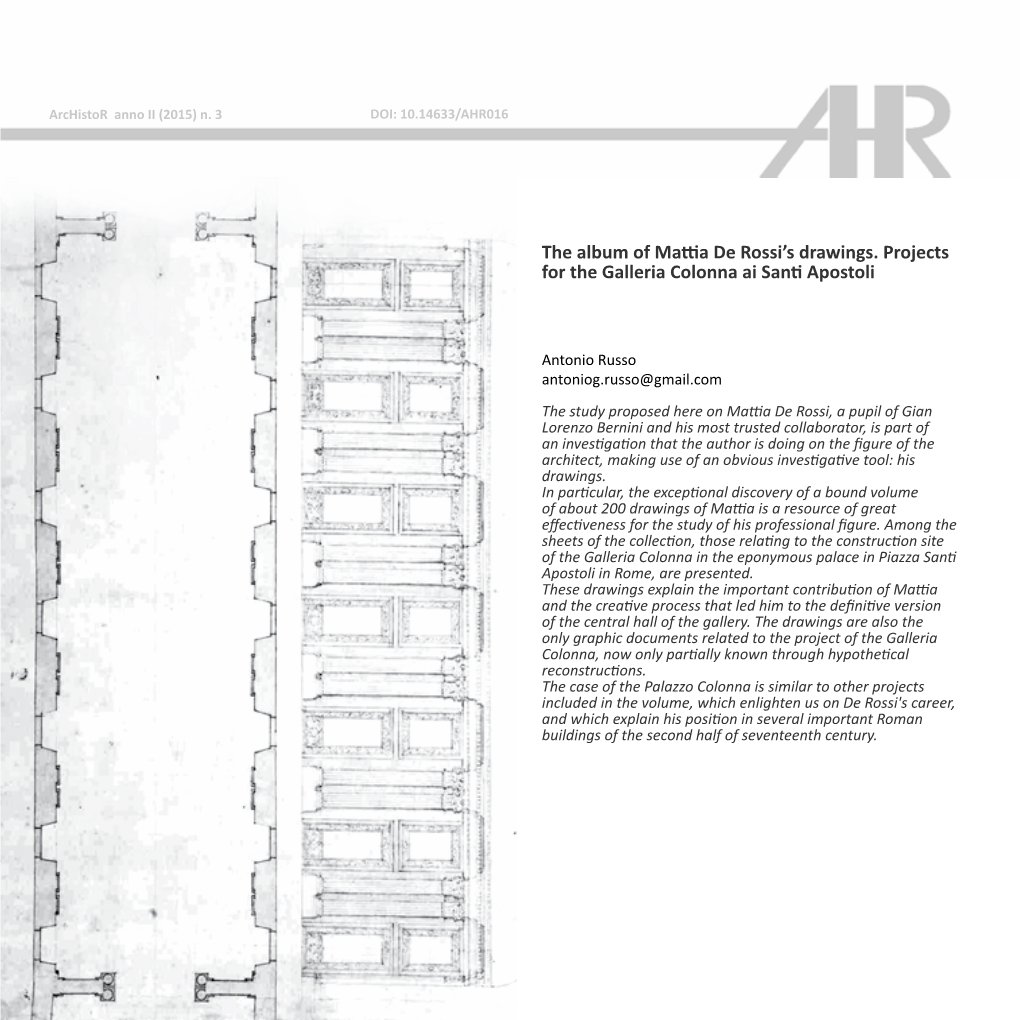 The Album of Mattia De Rossi's Drawings. Projects for the Galleria