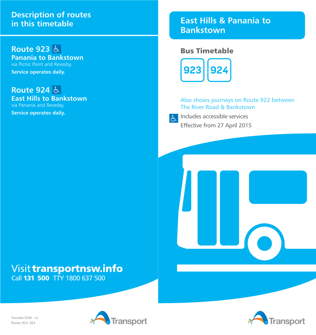 923 Bus Timetable Panania to Bankstown Via Picnic Point and Revesby