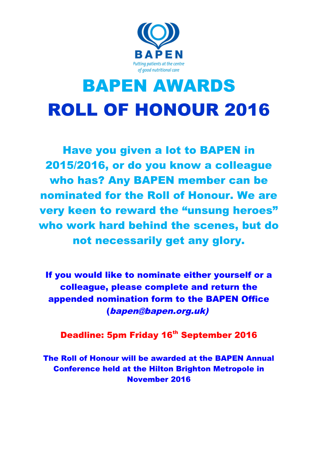 Roll of Honour 2016