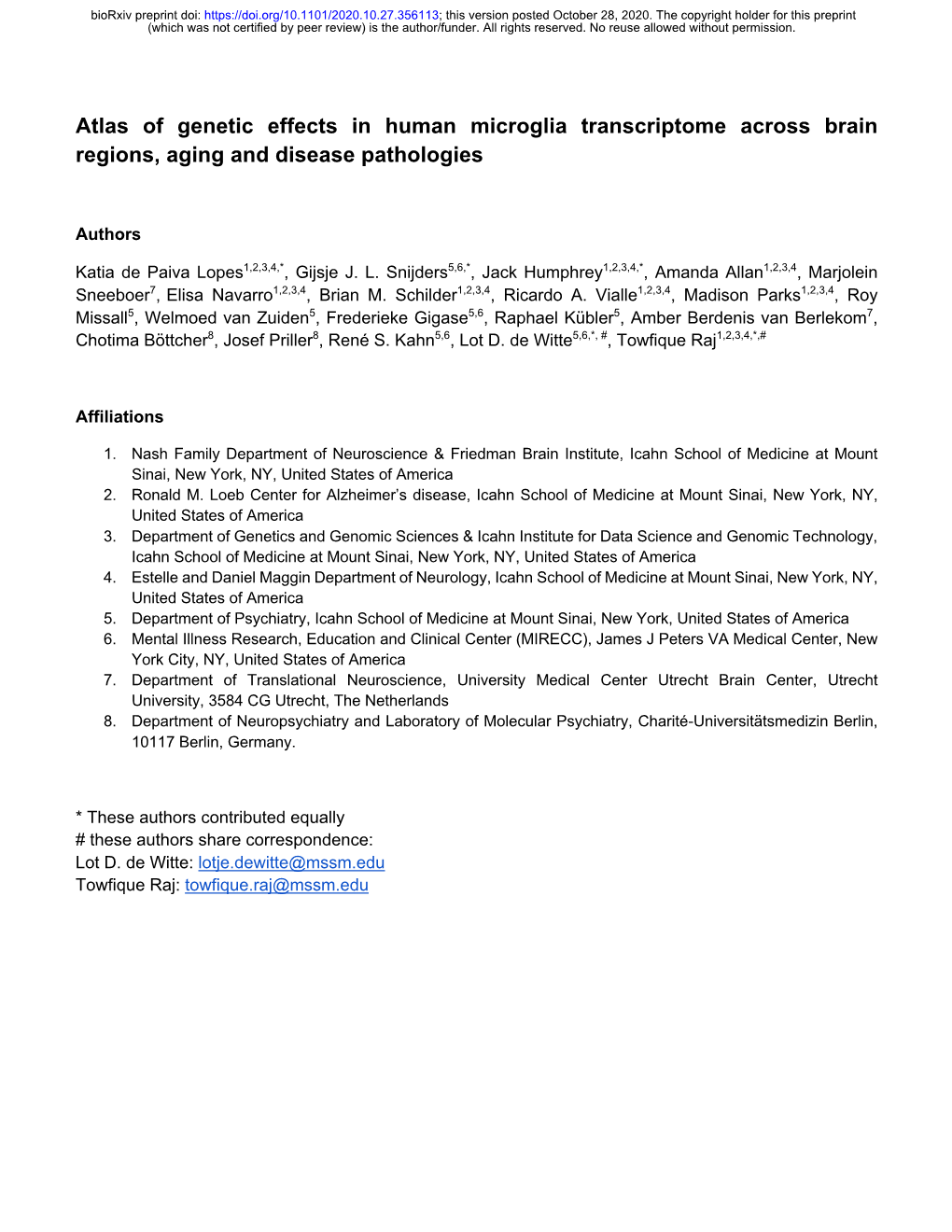 Atlas of Genetic Effects in Human Microglia Transcriptome Across Brain Regions, Aging and Disease Pathologies