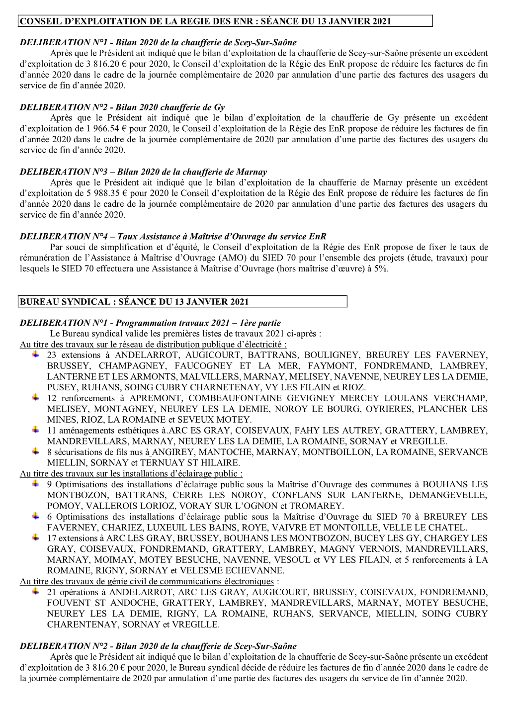 Délibérations Du Bureau Syndical Du 13 Janvier 2021