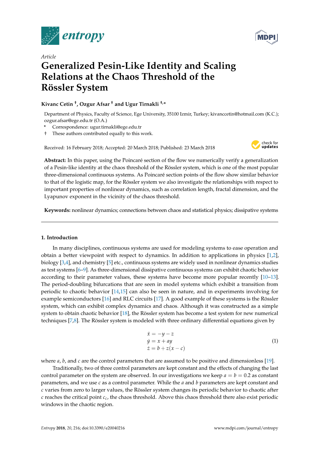 Generalized Pesin-Like Identity and Scaling Relations at the Chaos Threshold of the Rössler System