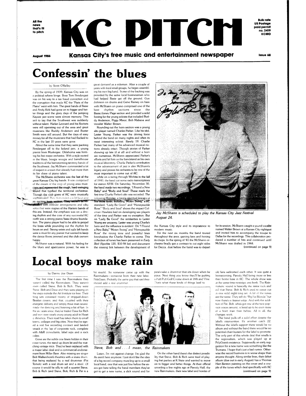 August 1986 Kansas City's Free Music and Entertainment Newspaper Issue 68 Confessin' the Blues