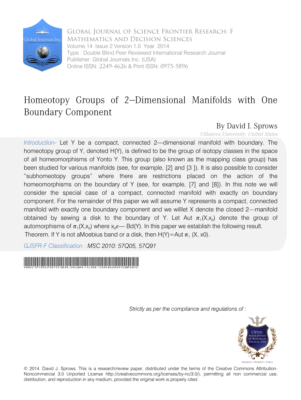 Homeotopy Groups of 2—Dimensional Manifolds with One Boundary Component by David J