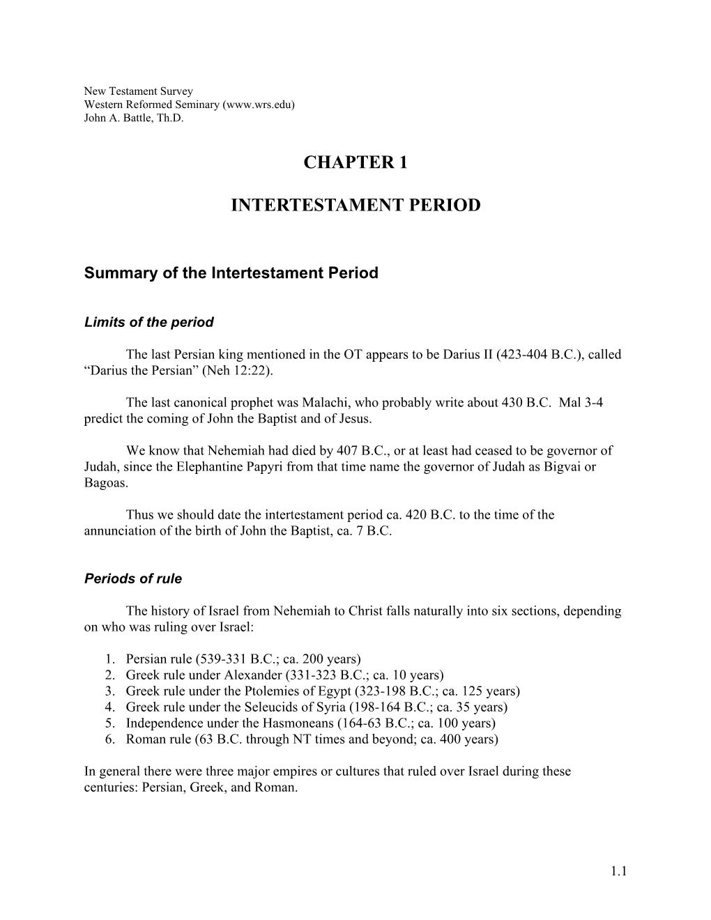 Chapter 1 Intertestament Period