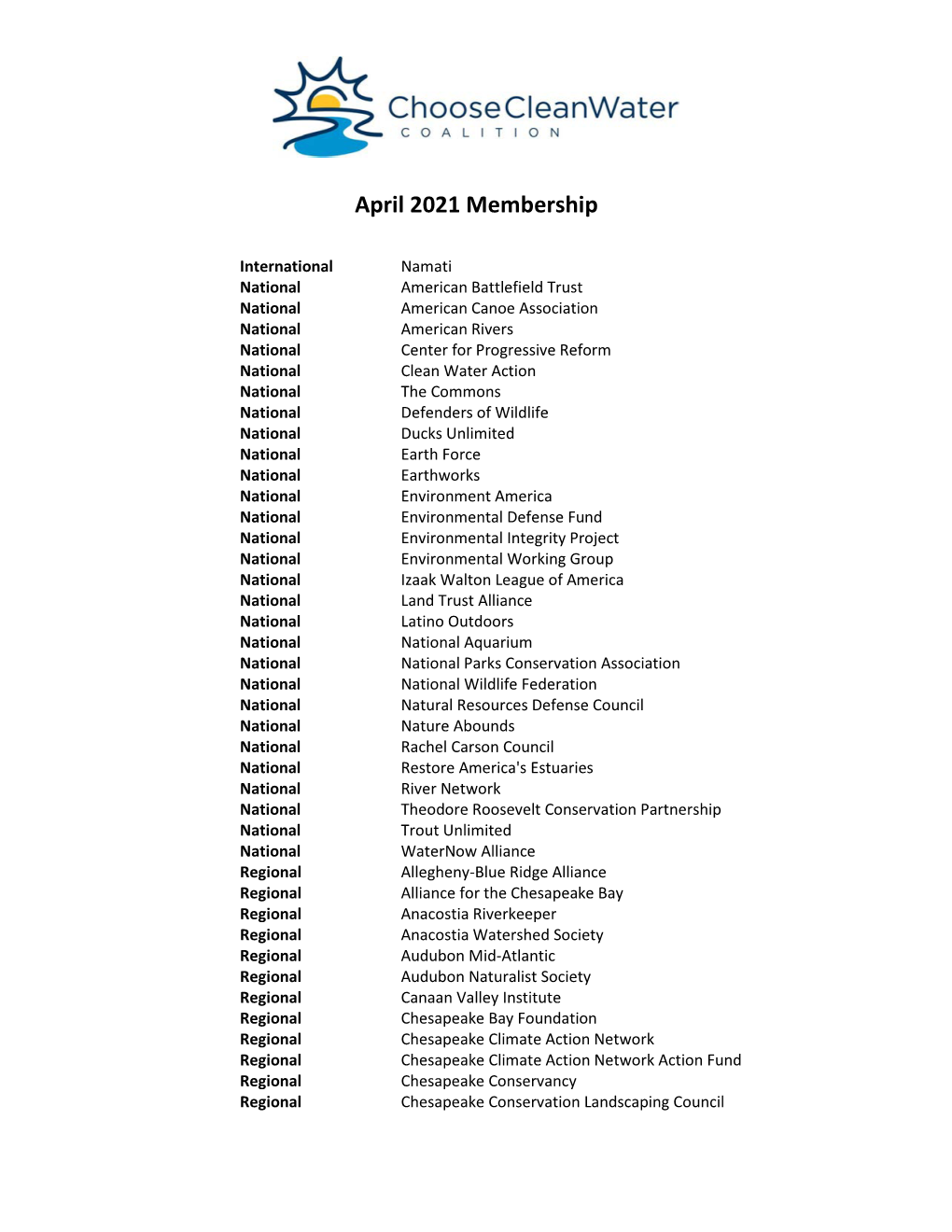 April 2021 Membership