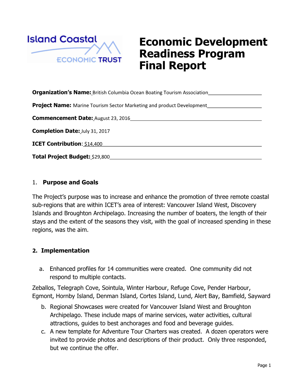 Economic Development Readiness Program Final Report