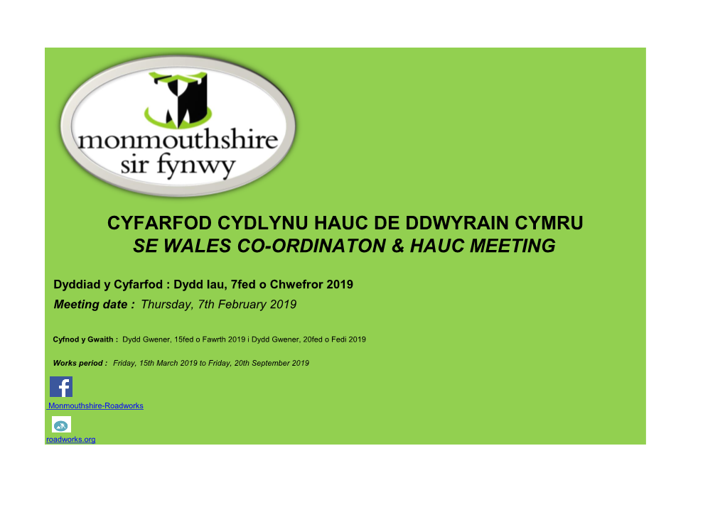 Cyfarfod Cydlynu Hauc De Ddwyrain Cymru Se Wales Co-Ordinaton & Hauc Meeting