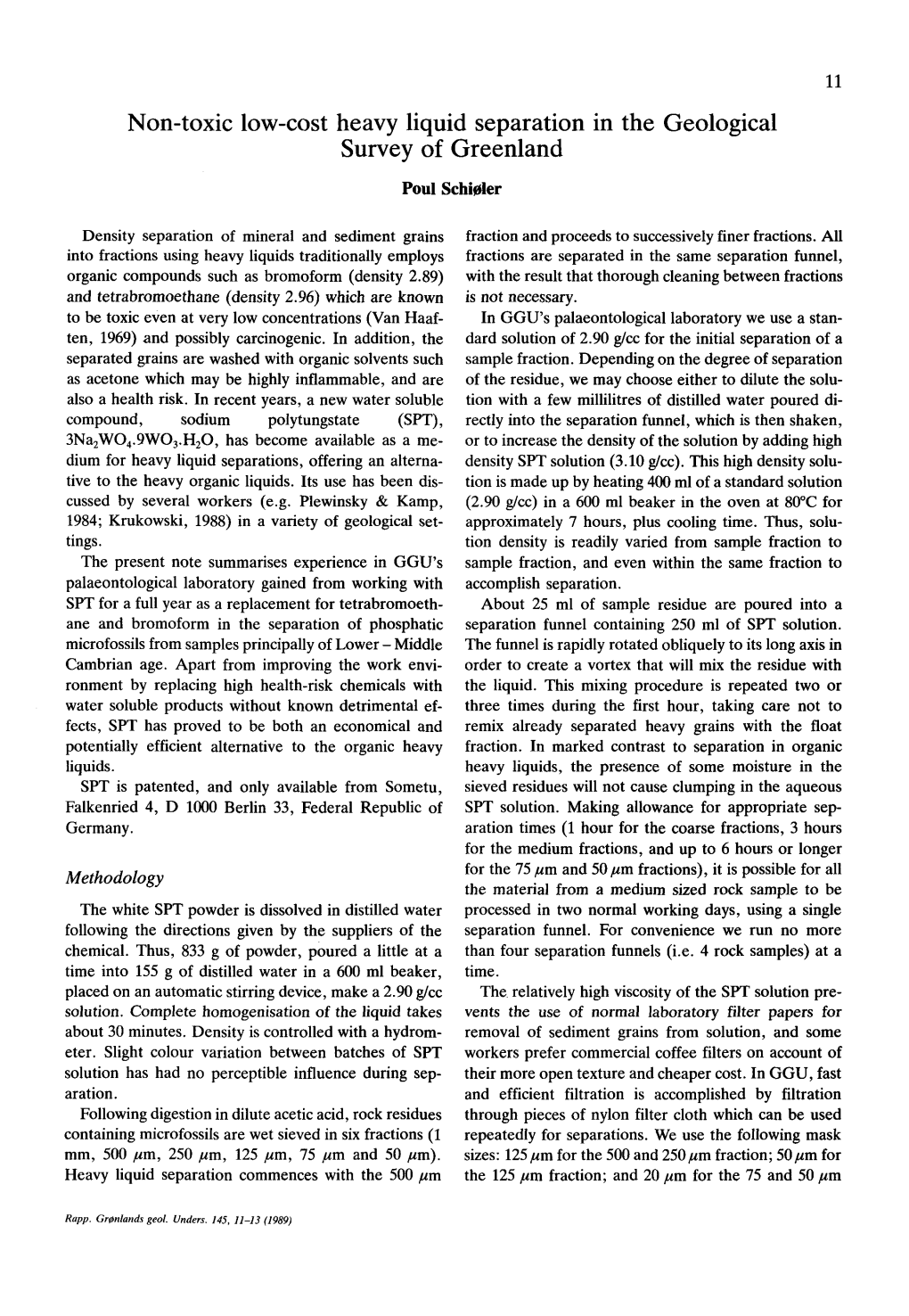 Non-Toxic Low-Cost Heavy Liquid Separation in the Geological Survey