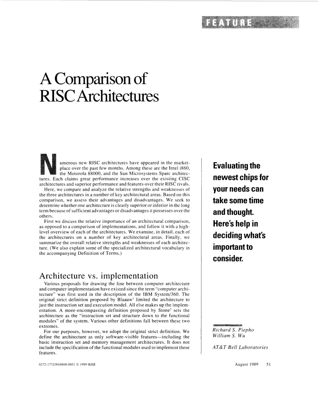 A Comparison of RISC Architectures