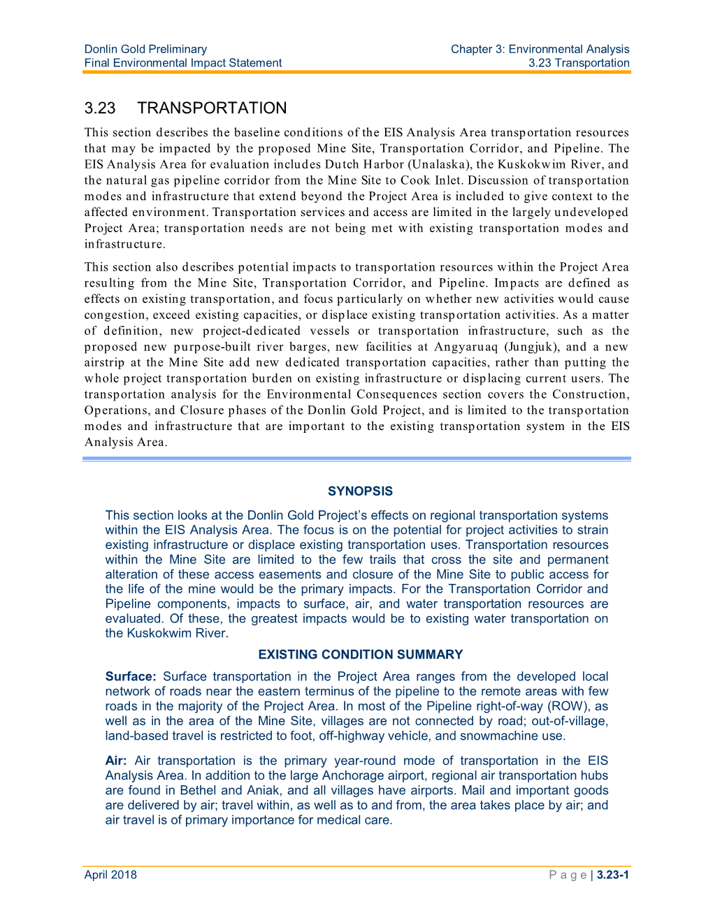 Donlin Gold Project, Final Environmental Impact Statement. Section