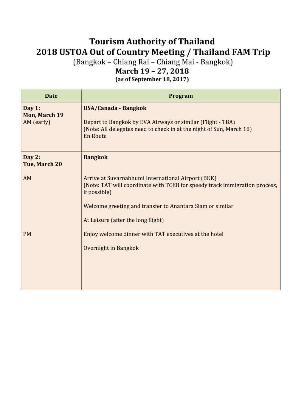 Tourism Authority of Thailand 2018 USTOA out of Country Meeting