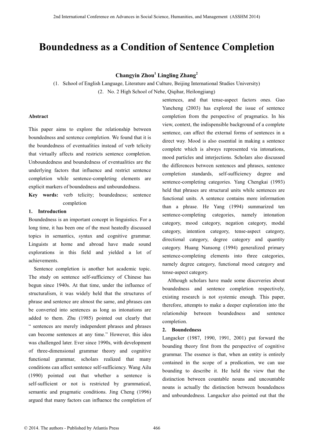 Boundedness As a Condition of Sentence Completion