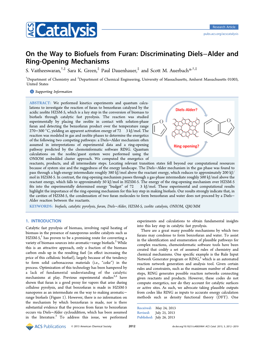 On the Way to Biofuels from Furan: Discriminating Diels−Alder and Ring-Opening Mechanisms S
