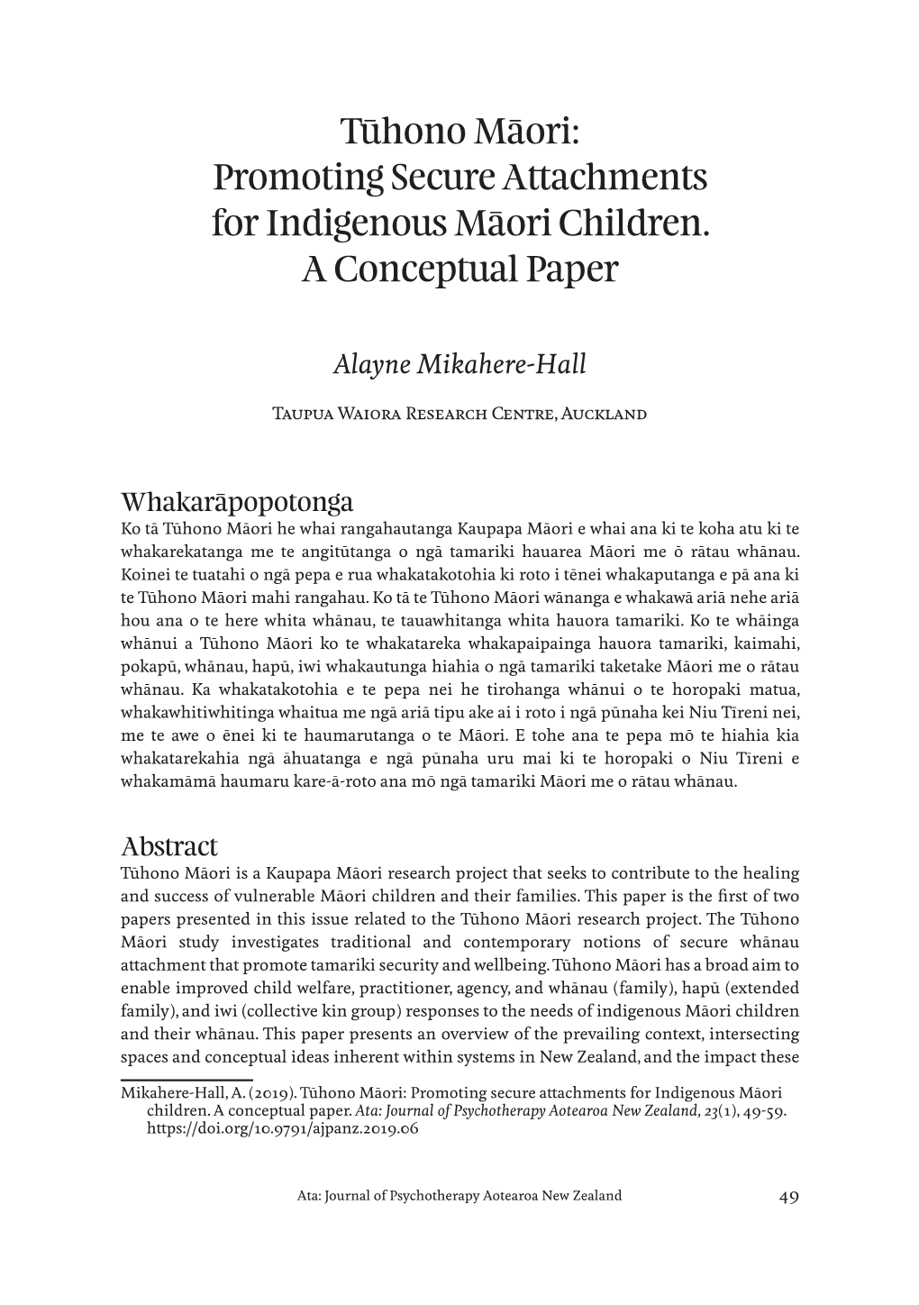Tūhono Māori: Promoting Secure Attachments for Indigenous Māori Children