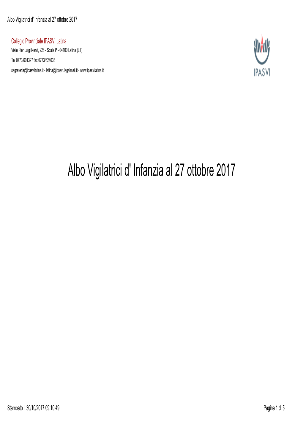 Albo Vigilatrici D' Infanzia Al 27 Ottobre 2017