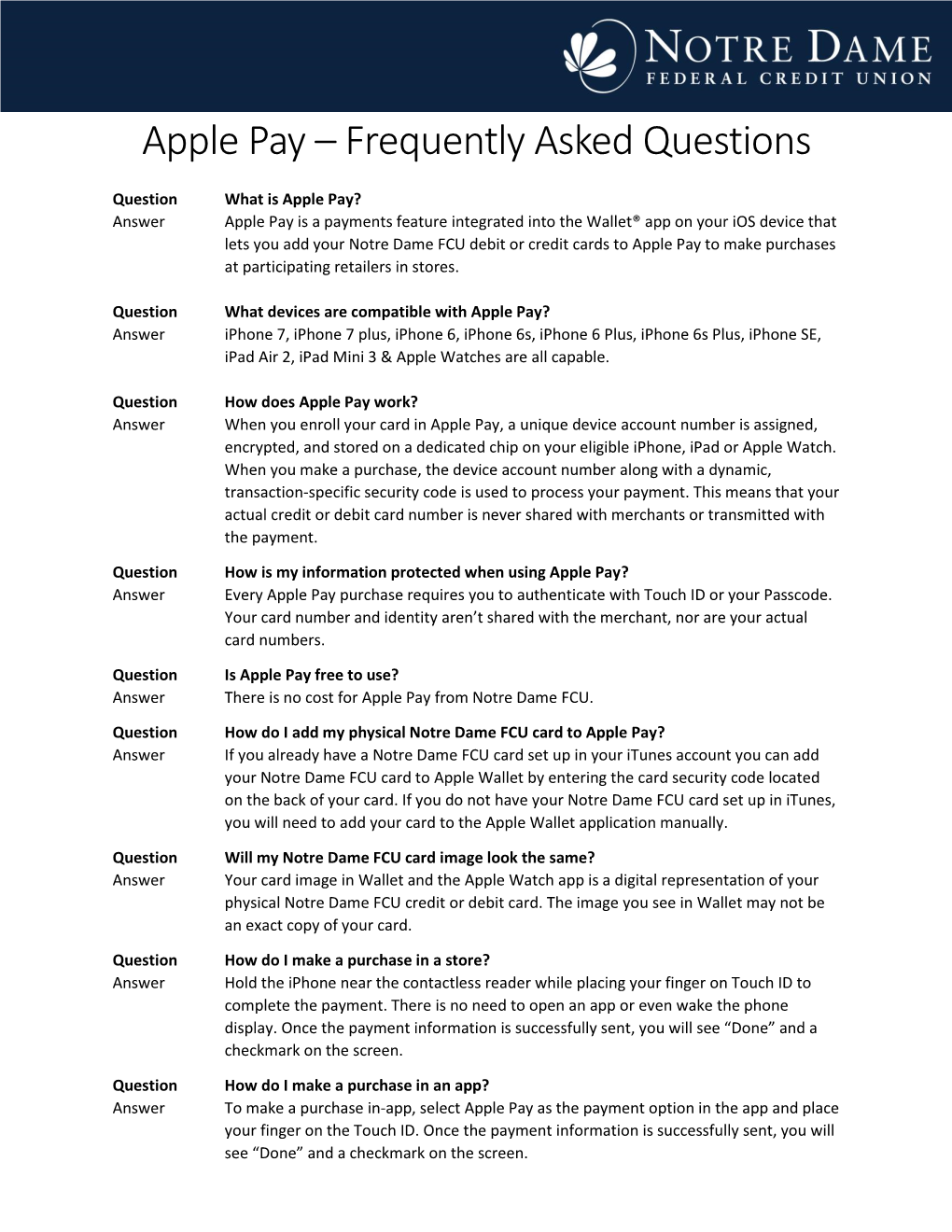 Apple Pay – Frequently Asked Questions