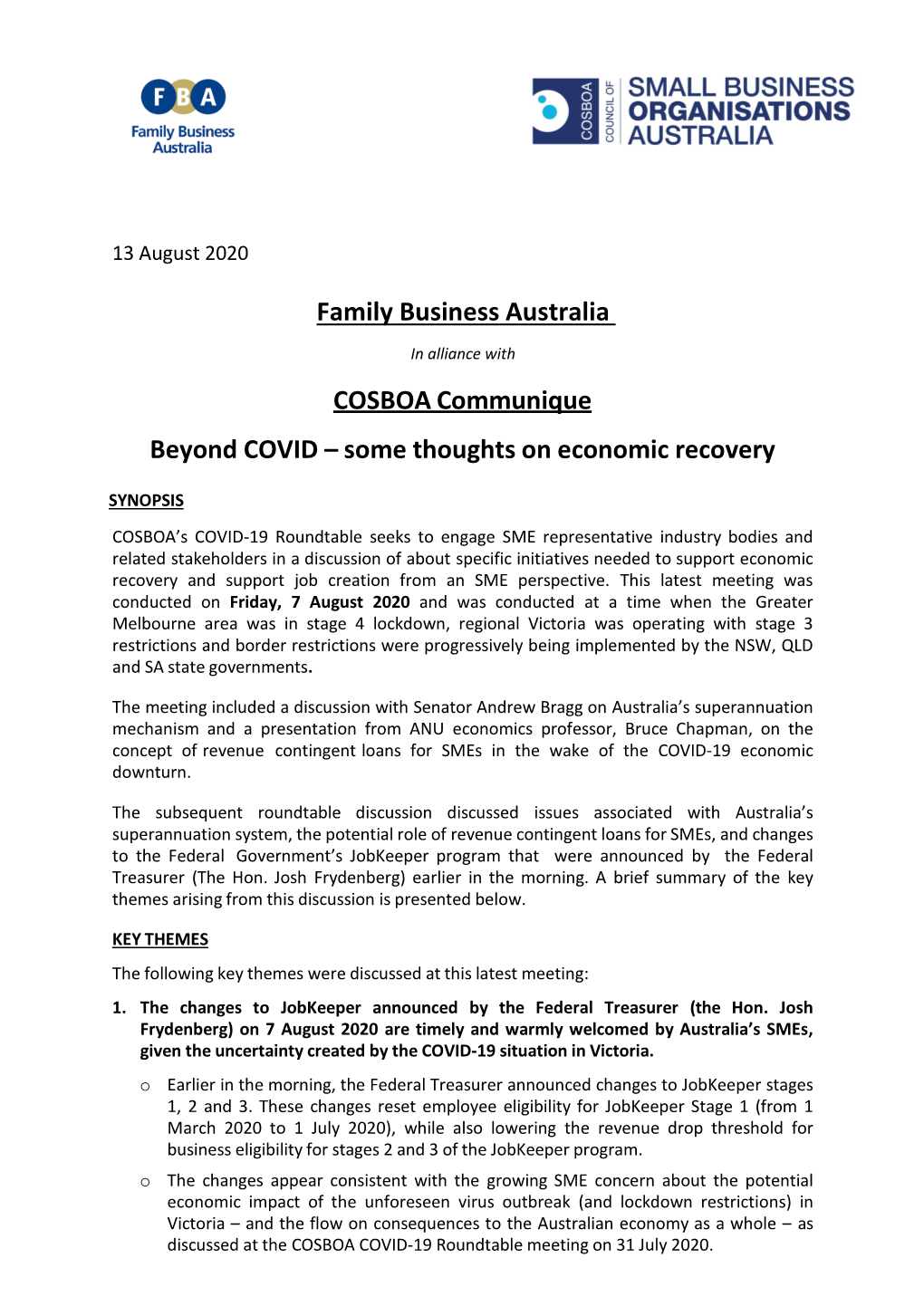 Family Business Australia COSBOA Communique Beyond COVID