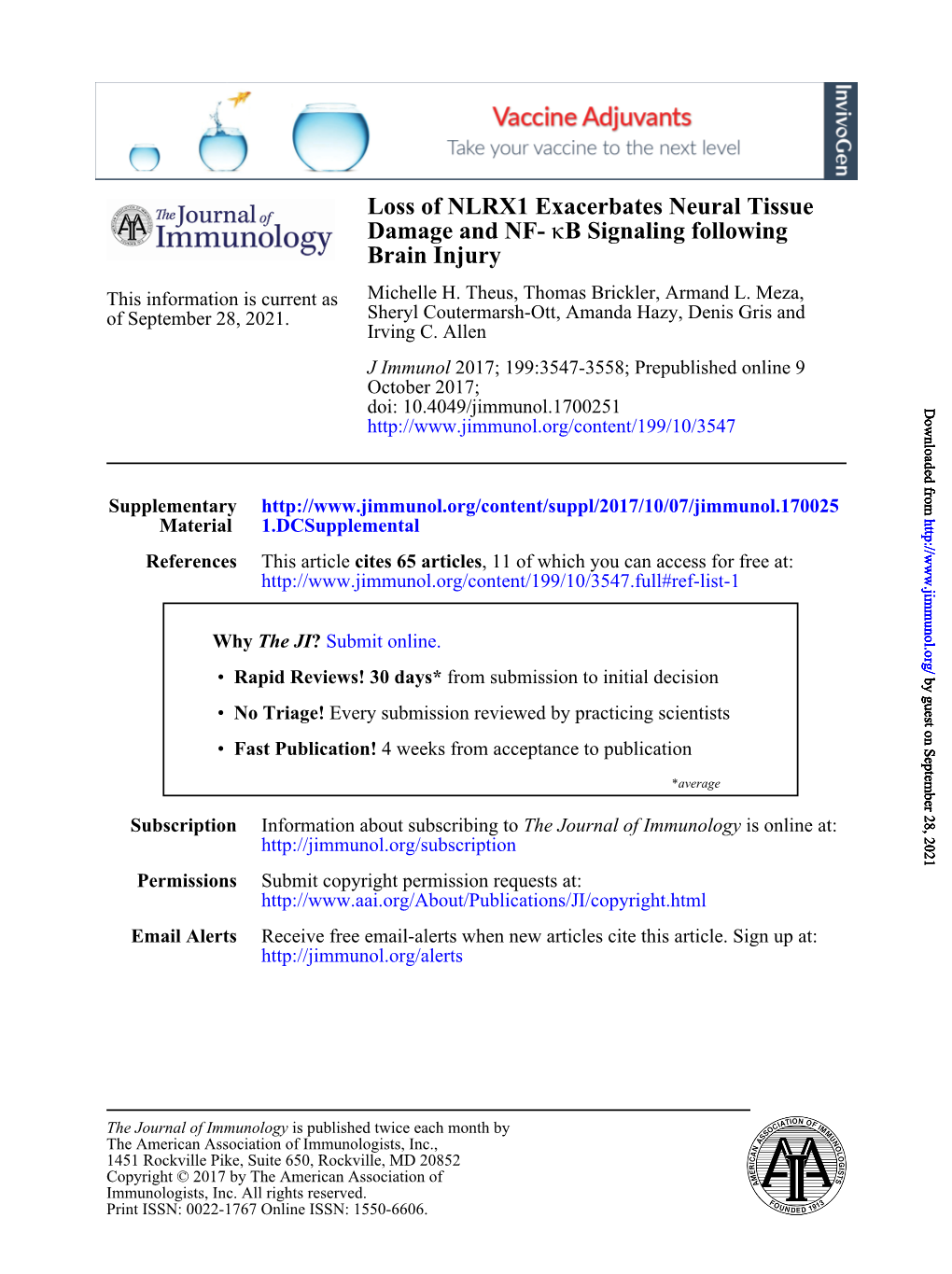 Loss of NLRX1 Exacerbates Neural Tissue Damage and NF-Κb