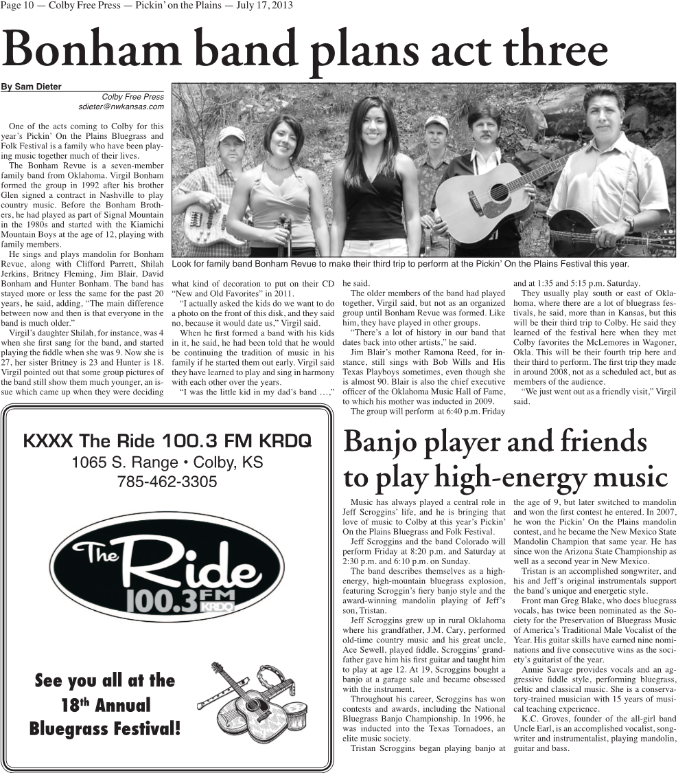 Bonham Band Plans Act Three by Sam Dieter Colby Free Press Sdieter@Nwkansas.Com