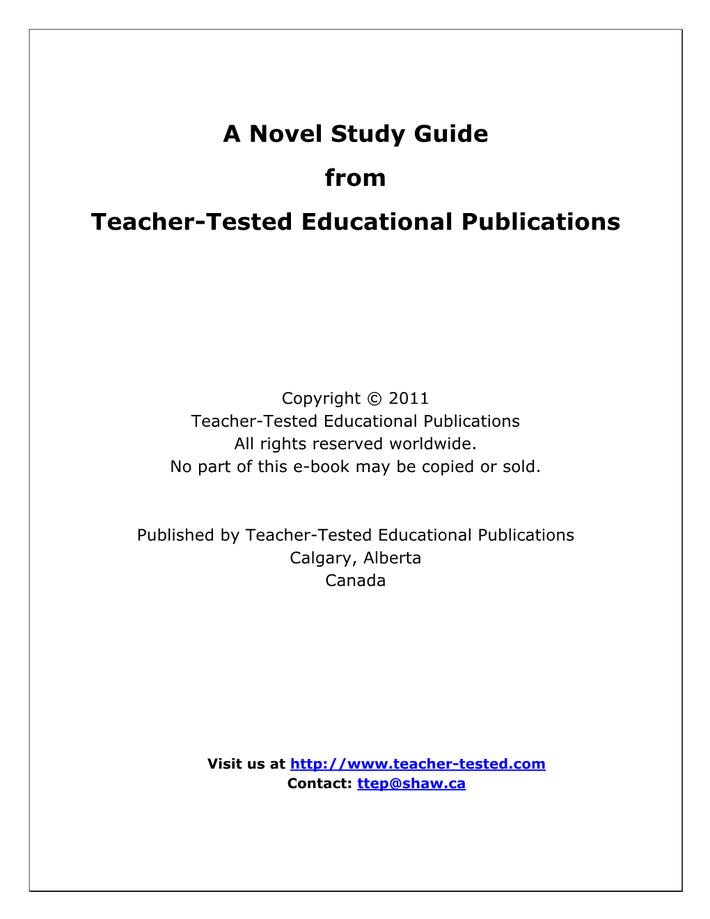 A Novel Study Guide from Teacher-Tested Educational Publications