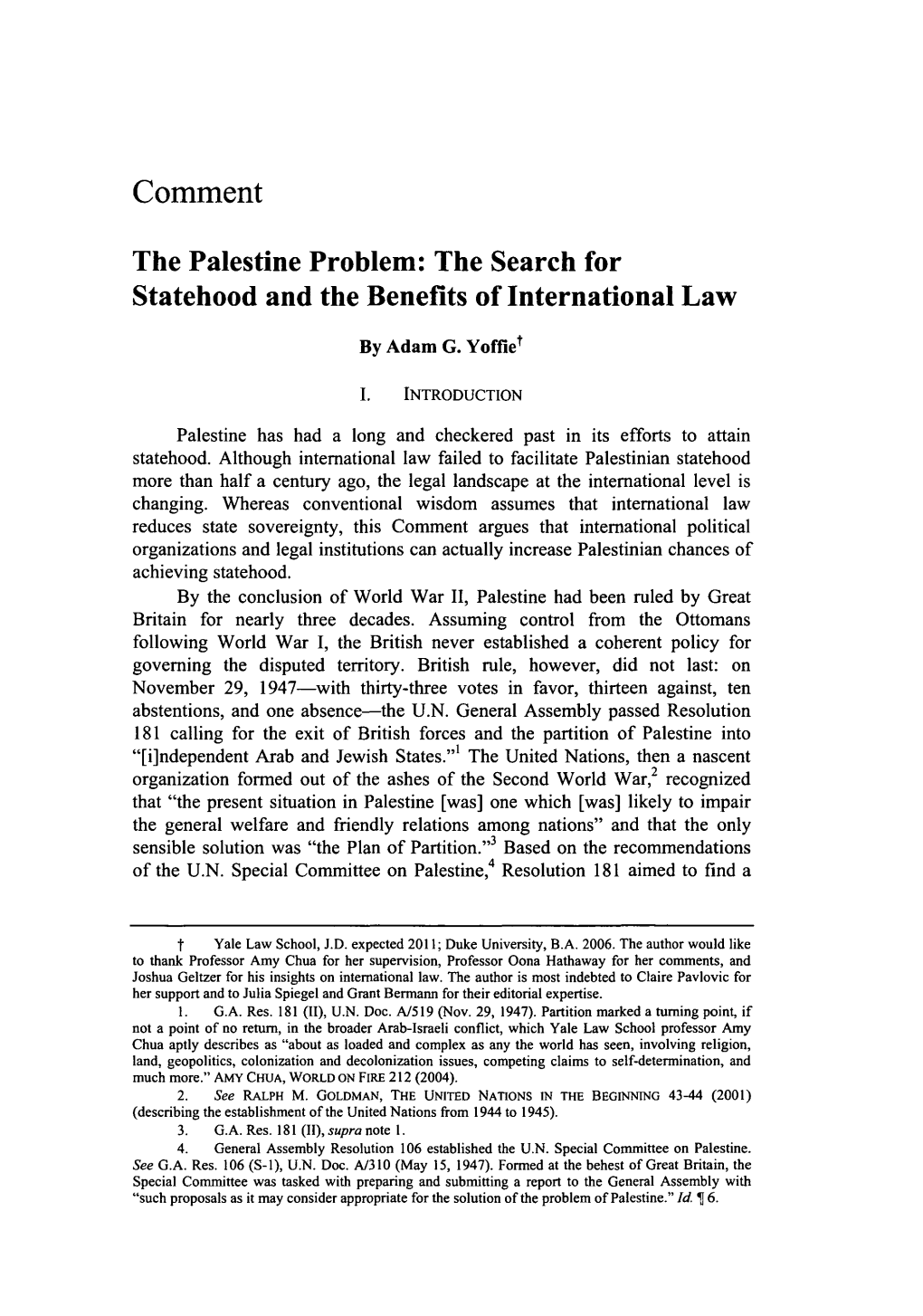 The Palestine Problem: the Search for Statehood and the Benefits of International Law