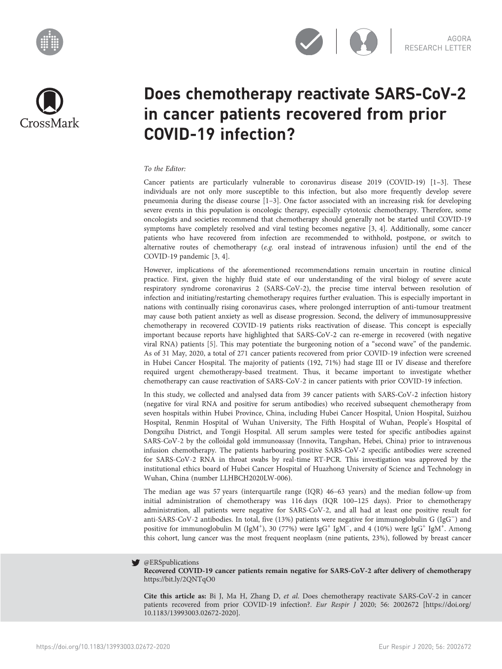 Does Chemotherapy Reactivate SARS-Cov-2 in Cancer Patients Recovered from Prior COVID-19 Infection?