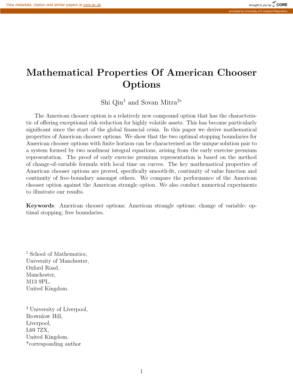 Mathematical Properties of American Chooser Options