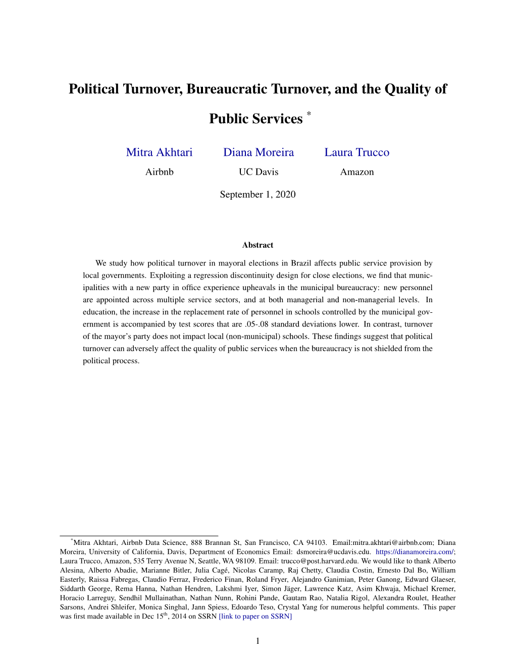 Political Turnover, Bureaucratic Turnover, and the Quality of Public