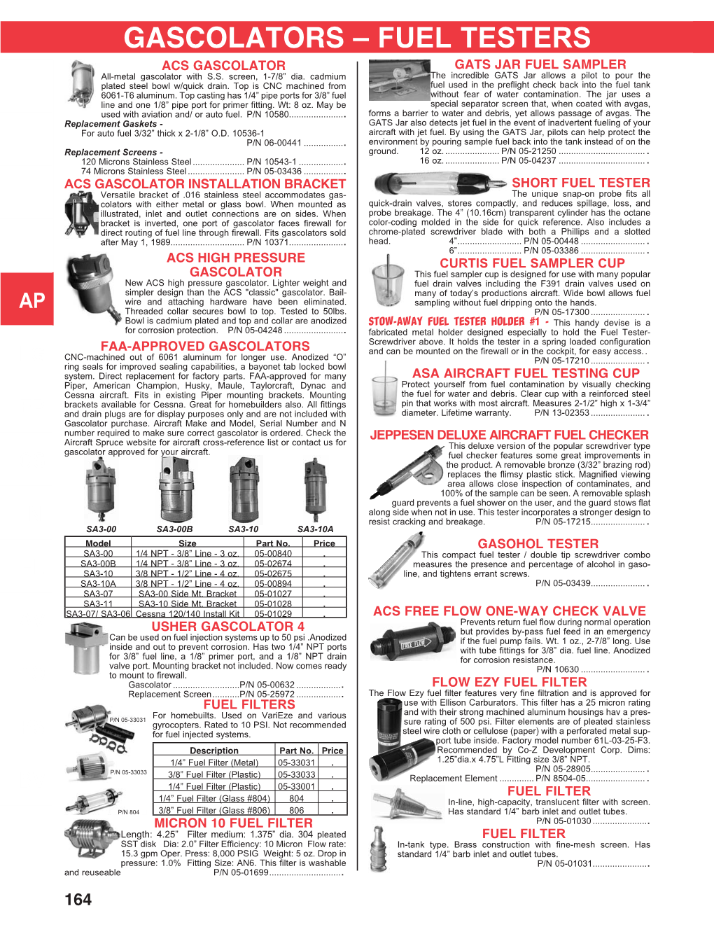 GASCOLATORS – FUEL TESTERS ACS GASCOLATOR GATS JAR FUEL SAMPLER All-Metal Gascolator with S.S