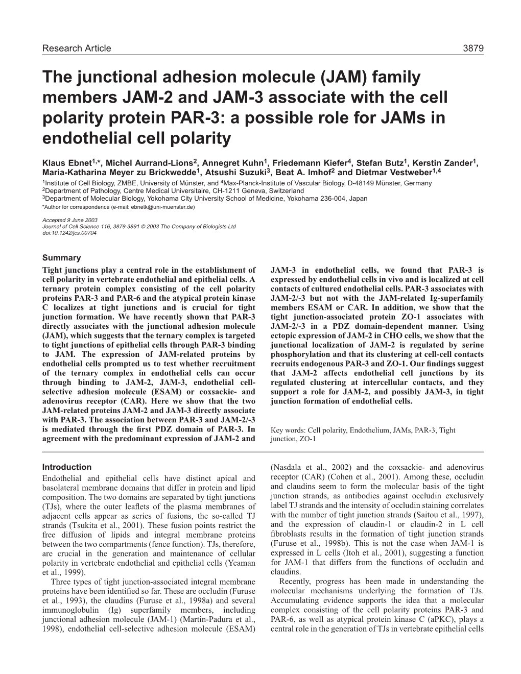 The Junctional Adhesion Molecule